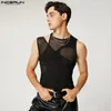 Mannen Tank Tops Mannen Hollow Out Mesh Transparante Streetwear Effen Oneck Mouwloze Vesten 2023 Sexy Party Nachtclub INCERUN S5XL 230630