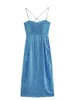 Городские сексуальные платья TRAF синее корсетное платье с принтом, женское платье с узлом и открытой спиной, миди-комбинация, женское летнее длинное вечернее платье 230630