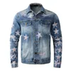 American High Street Amiryes Denim Hole Coat Slim Pocket Button Up Collar Punk Style Biker Jacket Men