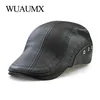 Wuaumx PU cuir béret chapeau pour hommes automne hiver chaud gavroche casquette hommes bérets bec de canard visière sommet chapeaux Cabbie Ivy casquette plate