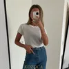 T-shirt femme Kozoca 100% laine Chic blanc élégant rayé voir à travers haut pour femme tenues T-shirts à manches courtes T-shirts Skinny Club vêtements de fête 230630