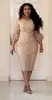 2023 짧은 샴페인 레이스 플러스 사이즈 신부 드레스의 어머니 긴 퍼프 슬리브 칼집 차 길이 여성 공식 파티 가운 사용자 정의 크기