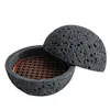 Unique Black Volcanic Rock Ball Shape Cold Dishes Seafood Sushi Sashimi Show Plate Restaurant Dinner Serving Plate