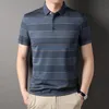 Polos Masculinos Moda Homens Camisas Polo Listradas de Manga Curta Verão Social Negócios Roupas Masculinas Lapela Solta Coreano Streetwear Algodão Casual Top 230630