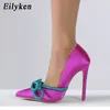 Sandales Eilyken chaussures pompes femmes mode soie papillon noeud Sexy bout pointu décapant talons fête femme 230630