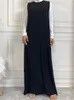 Ethnic Clothing 2 Piece Abaya Set Simple Style Crinkle Fabric Kimono Sleeveless Dress Dubai Muslim Women Modesty Islamic Ramadan Eid 230630