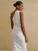 Basic Casual Jurken Hol Vrouwen Midi Strand Jurk Wit Een Schouder Mouwloos Zomer Y2K Sexy Bodycon Party Nachtclub 230701