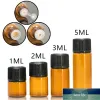 Quality Amber Glass Essential Oil Bottles 1 2 3 5 ml Glass test tube vial with plastic stopper black cover