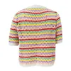 Women's T-Shirt Women Summer Casual Blouse Short Sleeve Hollow Out Stripe Patchwork Loose Tops 230630