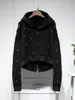 Dames Hoodies Sweatshirts Streetwear Raw Zoom Ripped Hooded Sweatshirt Korte Jas voor Vrouwen Herfst Zwart Two Sides Wear Loose Zip Hoodie Top 230630