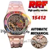 RRF SF15412 Automatyczna mechaniczna męska zegarek Rainbow T Diamentowa szkielet szkielet czarny wybieranie podwójna równowaga 316L Stal nierdzewna bransoletka różana złota