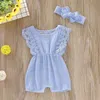 Kleding Sets Meisjes Zomer Baby Romper Hoofdband Katoen Linnen Ruches Mouwloze Baby Rompertjes geboren Jumpsuit Kleding 2 stuksset 230630