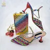 Sandaler QSGFC Colorful Party Ladies Shoe Bag Set Italian Pointed Cutout Design High Heels med droppformade strass 230630