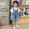 Rompers Summer Fashion Children Denim Overalls Korean Solid Color Big Pockets Girls Shorts Casual Loose All Matched Kids Jumpsuit 230630