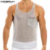 Men's Tank Tops INCERUN Men Sleeveless O Neck Pockets See Through Thin Streetwear Breathable Summer Vests Camisetas S5XL 230630