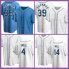 Maglia da baseball personalizzata 39 Kevin Kiermaier 12 Wade Boggs 14 Brett Phillips 4 Blake Snell 42 Jackie Robinson 27 Carlos Gomez