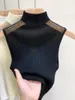 Women's Tanks Camis Mesh Hanging Neck Semi high Knitted Small Vest Female Undershirt Sweater Sleeveless T shirt Short 230630