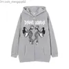 Herrhuvtröjor Ströjor Herrtröja Spot Winged Skull Print Zip Sweater Gothic Fleece Men's and Women's Autumn and Winter Oversize Sports Hoodie 220816 Z230701