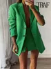 Scanning Traf Women Fashion Single Breasted Long Green Blazer Coat Vintage Front Slit High Waist Mini Skirt Female Sets Mujer