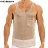 Men's Tank Tops INCERUN Men Sleeveless O Neck Pockets See Through Thin Streetwear Breathable Summer Vests Camisetas S5XL 230630