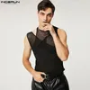 Débardeurs pour hommes INCERUN hommes évider maille transparente Streetwear solide Oneck sans manches gilets 2023 Sexy fête discothèque 230630