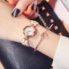 Relojes de pulsera Moda Mini Cuarzo redondo Esfera inoxidable Relojes de pulsera casuales Correa de flores Reloj de moda Reloj de pulsera impermeable para mujeres
