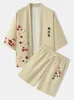 Hommes Survêtements ChArmkpR 2023 Hommes Ensembles D'été Kimono Tops Et Pantalons Vintage Imprimé Costume Casual Manches Courtes Deux Pièces Tenues 230630