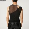 Débardeurs pour hommes INCERUN hommes évider maille transparente Streetwear solide Oneck sans manches gilets 2023 Sexy fête discothèque 230630