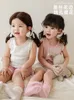 Kleidung Sets Mädchen Top Sommer Dünne Baby Gestrickte Tragen Kinder Atmungsaktive Coole Koreanische Weste 230630