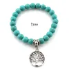 Mode Turquoise perles bracelets arbre hibou dauphin croix paume bracelets porte-bonheur pour homme femmes bijoux accessoires