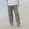 Men's Pants Men Casual Cotton Linen Wed Leg thai fisherman Loose Long Pant White Black Solid Color Autumn Summer M3XL 230630