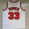 남성 복고풍 농구 유니폼 Scottie 33 Pippen Dennis 91 Rodman Pinstripe 블랙 레드 흰색 녹색 빈티지 스포츠 유니폼 S-XXL