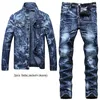 Casual Loose Men's 2pcs Pants Sets Irregular Tie Dye Long Sleeve Denim Jacket and Ripped Jeans Spring Autumn Size M-5XL Male Clothing