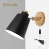 Lamps PHYVAL Nordic With Switch Iron E27 Macaroon 6 Color Bedside Lamp Led EU/US Plug Wall Sconce LightHKD230701