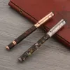 Pens High Quality Celluloid Nitrate Fountain Pen Copper Antique Sculpture Dragon 10K Gold Nib Stationery School Supplies Ink Pens New