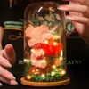 Blokken Micro Rose Bear Bouwstenen Speelgoed Glazen Koepel Bloemen met Licht Romantische Draaibare Constructie Decoratie Voor Meisje R230701