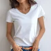 Kvinnors t-shirt solid grundläggande kortärmad kvinnor tshirt casual svart vit mode skörd top t shirt damer mode koreansk tee shirt o-v hals 230630