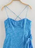 Abiti sexy urbani TRAF Abito corsetto con stampa blu Donna Nodo senza schienale Midi Slip Estate donna lunga per la festa serale 230630