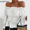 Women's Blouses Shirts Off Shoulder Lace up Front Ruffles Casual Blouse Plus Size Tops Spring and 230630