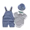 Clothing Sets born Baby Set for Boys Summer Suit Hat Striped Romper Blue Overall Casual Children Boy Clothes Outfit 230630