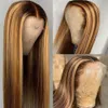 Glueless 26 tum markera blond silkeslen rakt mänskligt hår 13x4 spetsfront peruk för kvinnor mjukt baby hår