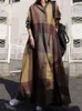 Urban Sexy Dresses Chicever Vintage ColorBlock Long Dress for Women Lapel Half Sleeve Loose Midje Patchwork Maxi Female Spring Clothes 230630