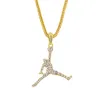 Hip Hop Rappeur diamant brillant pendentif collier en or basket-ball dunk plein zircon pendentif personnalité créative cuivre micro-insert zircon bijoux 70cm collier 1365