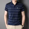 Polos Masculinos Moda Homens Camisas Polo Listradas de Manga Curta Verão Social Negócios Roupas Masculinas Lapela Solta Coreano Streetwear Algodão Casual Top 230630