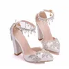 Scarpe Lady Fashion Single White Punta a punta con strass Fibbia Cinghie Donna Pompe Tacco grosso Party Prom Heels2053278 Drop De Dhjpt