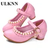 Sneakers ULKNN Kids Shoes Girls Sandals Ruffles Pink White Fille Shoes Pearl Soft Leather Female Sandal Children Princess Dress ShoesHKD230701