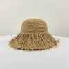 Nouveau fait à la main femmes paille soleil chapeaux grand large bord Gilrs haute qualité gland Double couche bord brut fil d'acier façonnage seau casquette