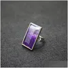 Anillo solitario Rec Anillos de piedra natural Ojo de tigre Turquesa Lapislázuli Rosa Cuarzo Amatista Ópalo Dedo de cristal Para mujer Joyería Gota Del Dhm6E