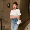 T-shirt femme Designer Summer New White Nail Diamond T-shirt ample à manches courtes Rose Bow Top Casual Polyvalent HHOZ