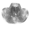 Party Hats disco boll cowboy hatt cowboy caps med speglade glas juveler mesh accenter kvinnor sol hatt cowgirl hattar blinkande blinky fest hatt 230630